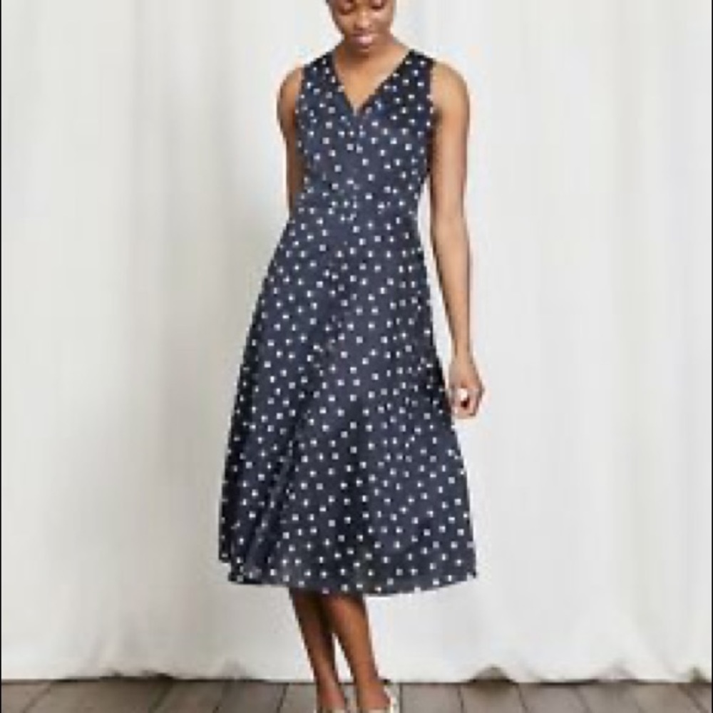 Boden Josephine Dress, Navy with white polka dots